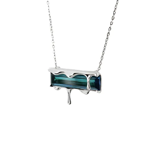 Dripping Gemstone Pendant Necklace Silver in various gemstones