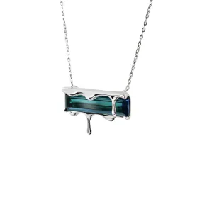 Dripping Gemstone Pendant Necklace Silver in various gemstones