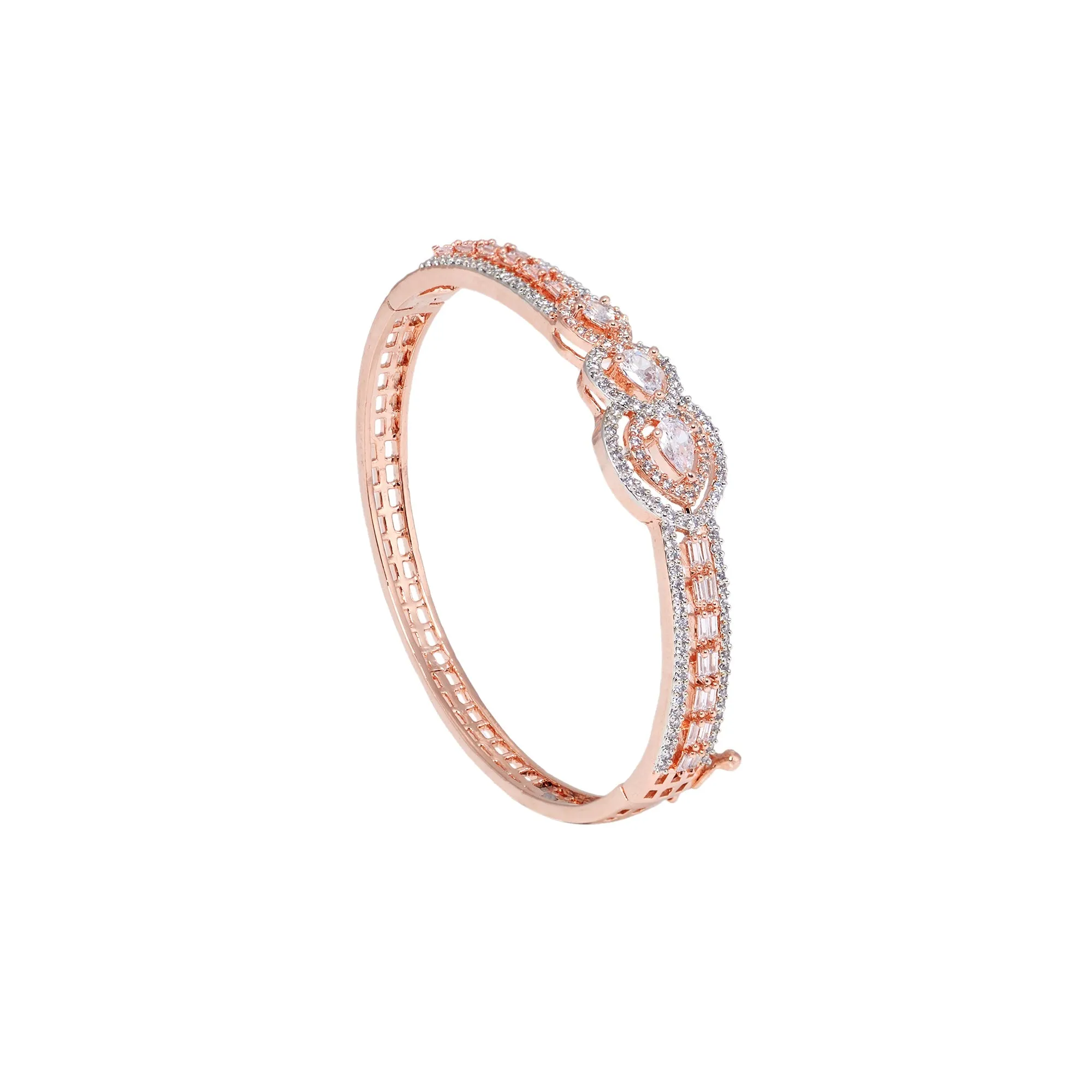 Drop Design Diamond Studded Bracelet,Rose Gold Plated For Women And Girls - Saraf Rs Jewellery