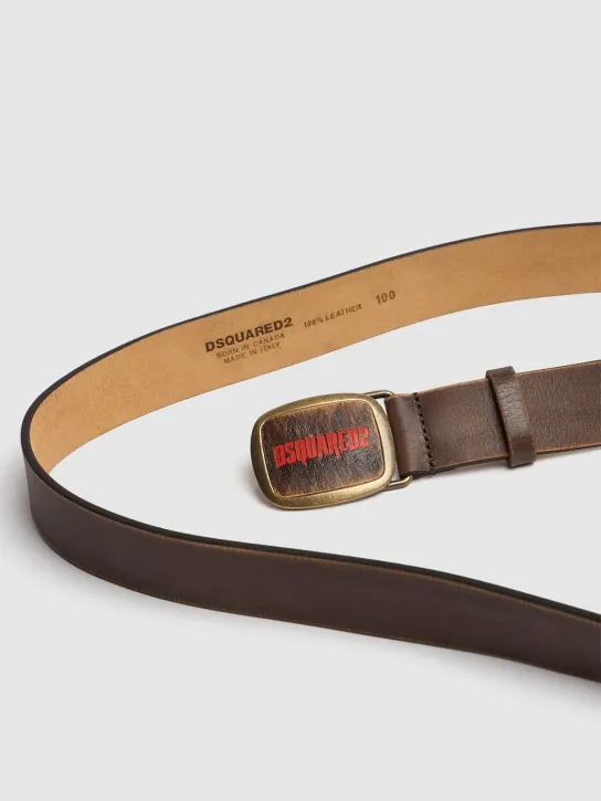 Dsquared2   35mm Logo plaque leather belt 