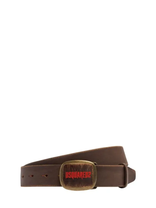 Dsquared2   35mm Logo plaque leather belt 