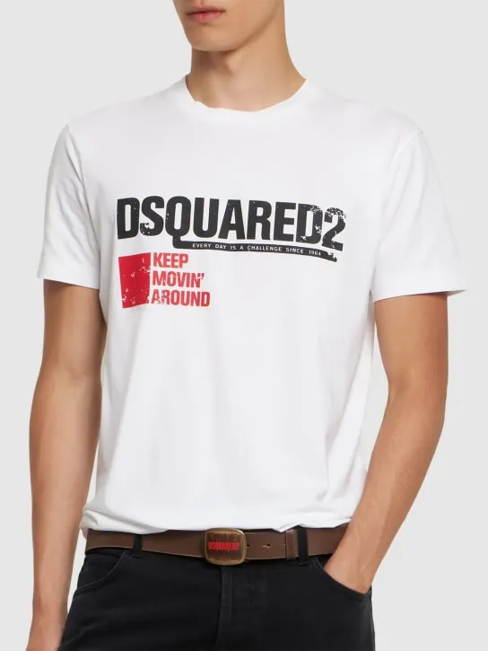 Dsquared2   35mm Logo plaque leather belt 