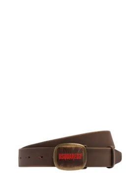 Dsquared2   35mm Logo plaque leather belt 