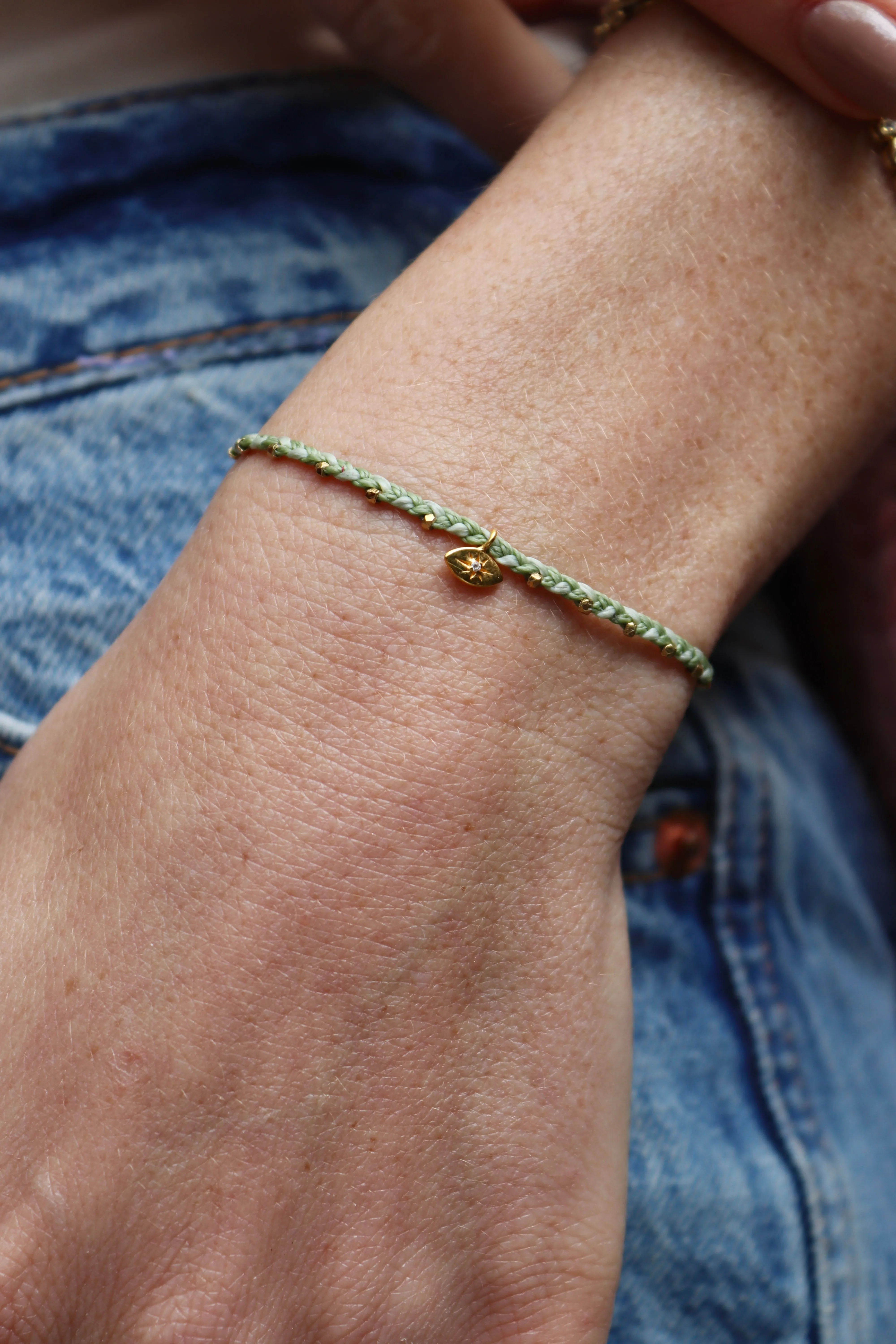 Easygoing Diamond Eye Charm Bracelet in Sage Fleck