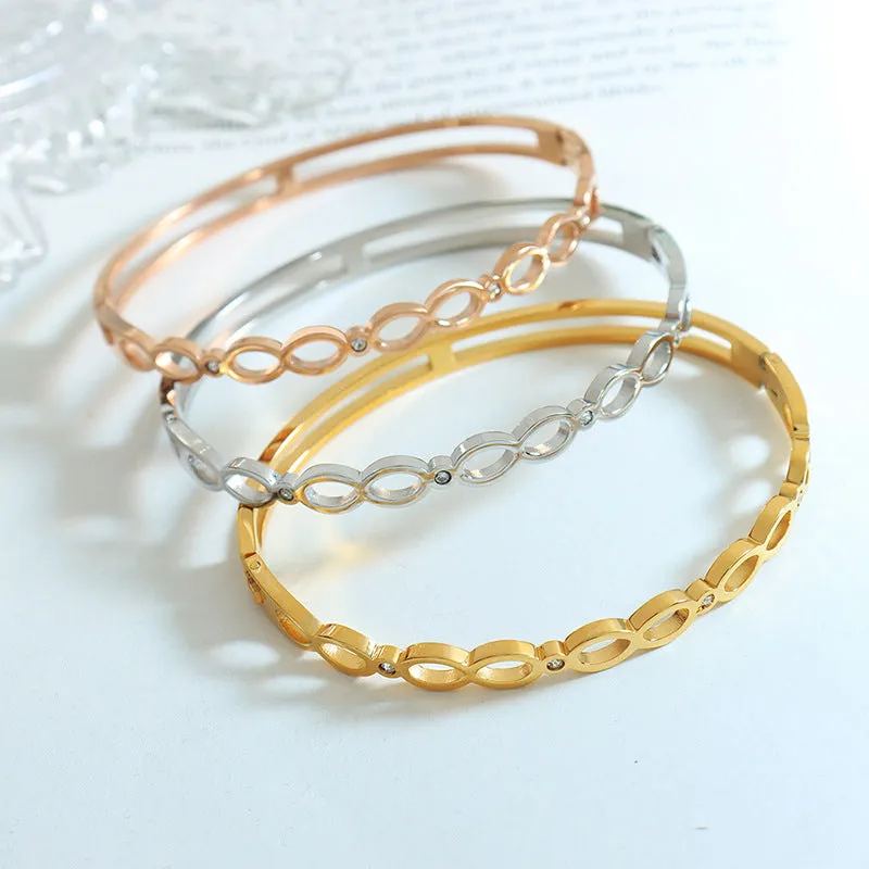 Elegant Korean Style Water Drop Zircon Bracelet in Titanium Steel with 18k Gold Plating