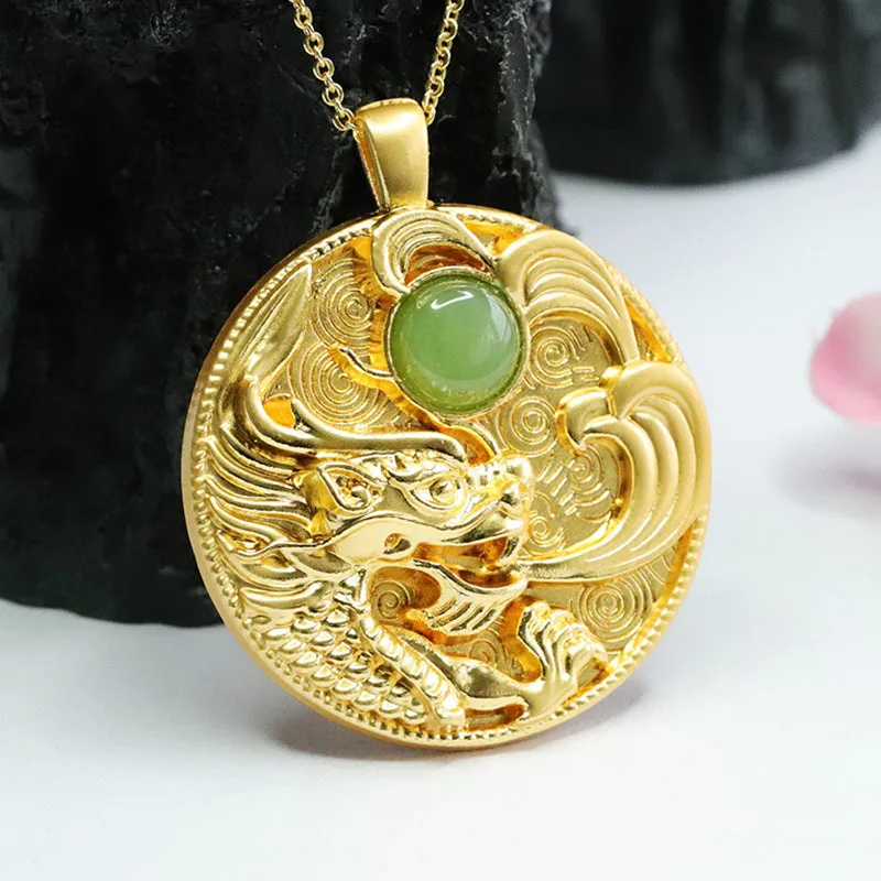 Elegant Sterling Silver Dragon Jade Pendant from Fortune's Favor Collection