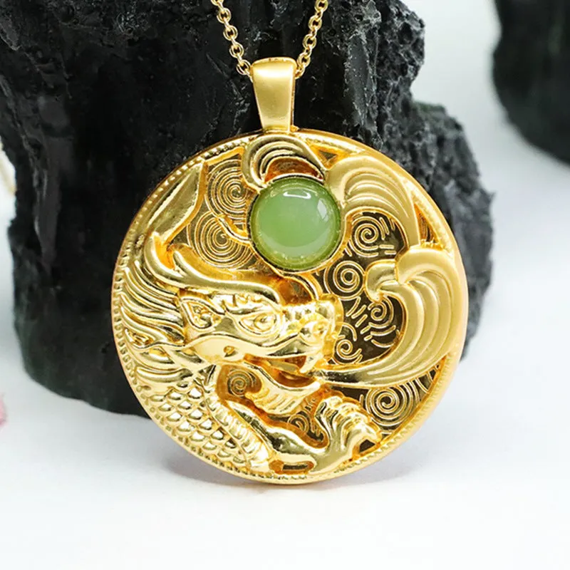 Elegant Sterling Silver Dragon Jade Pendant from Fortune's Favor Collection