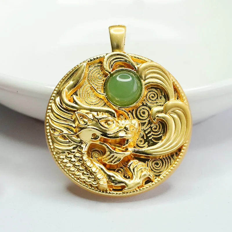 Elegant Sterling Silver Dragon Jade Pendant from Fortune's Favor Collection