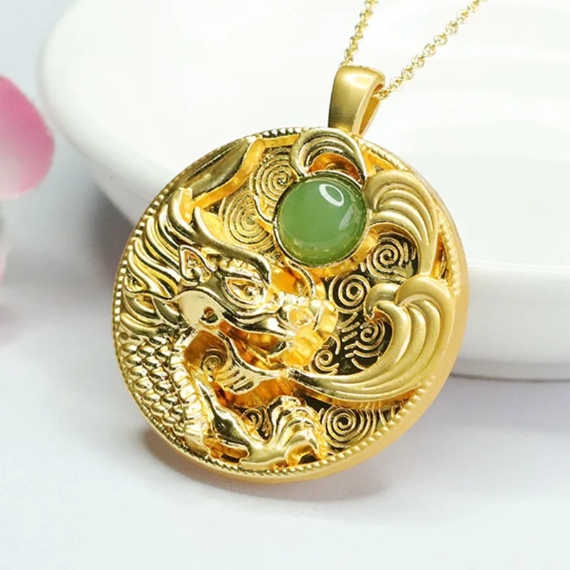 Elegant Sterling Silver Dragon Jade Pendant from Fortune's Favor Collection
