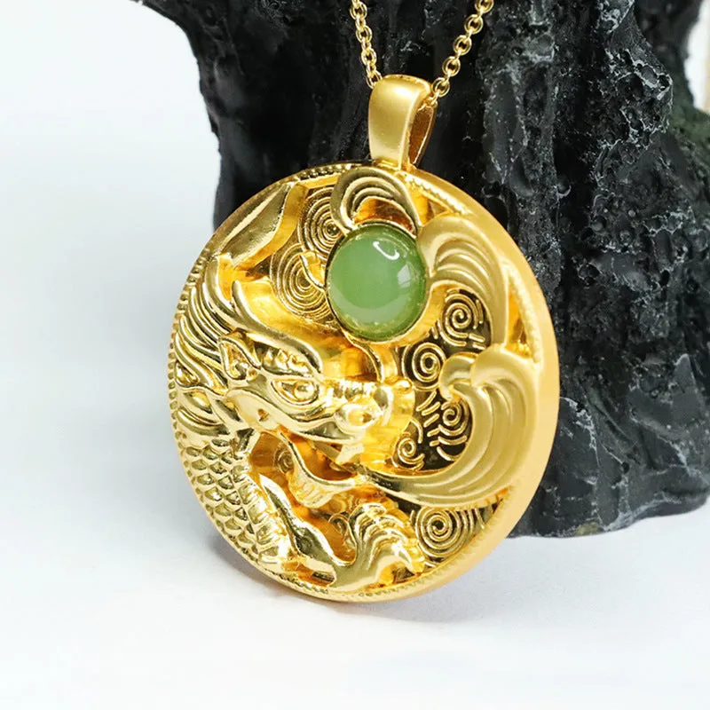 Elegant Sterling Silver Dragon Jade Pendant from Fortune's Favor Collection