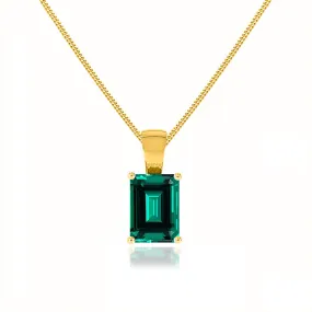 ELIZA - Emerald Cut Emerald 4 Claw Drop Pendant 18k Yellow Gold