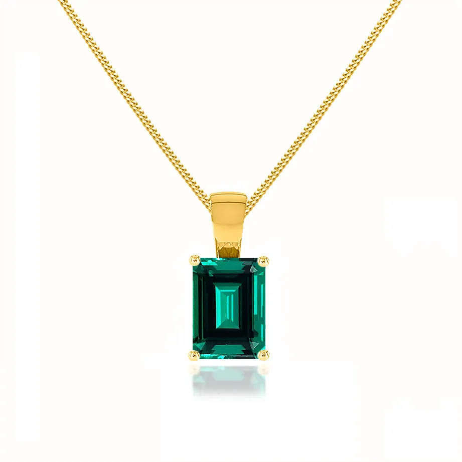 ELIZA - Emerald Cut Emerald 4 Claw Drop Pendant 18k Yellow Gold