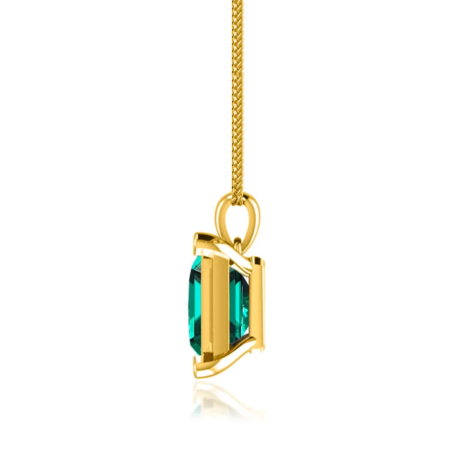 ELIZA - Emerald Cut Emerald 4 Claw Drop Pendant 18k Yellow Gold