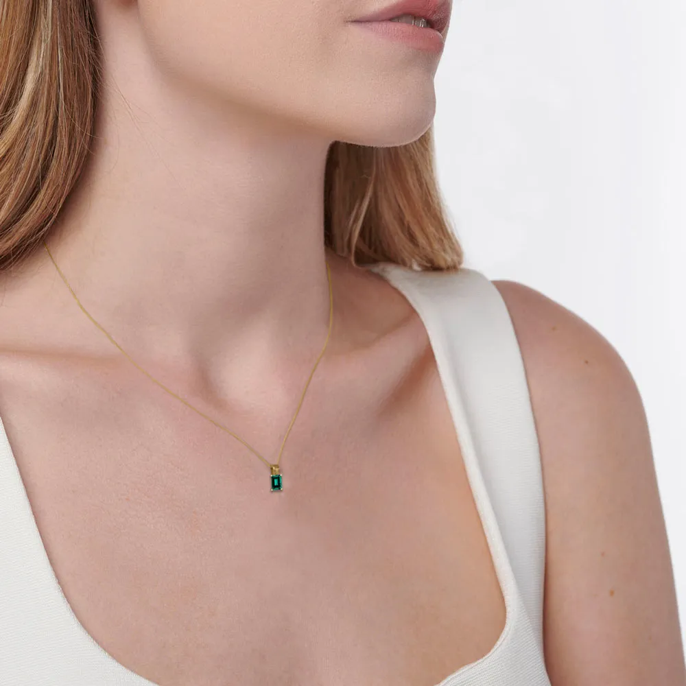 ELIZA - Emerald Cut Emerald 4 Claw Drop Pendant 18k Yellow Gold