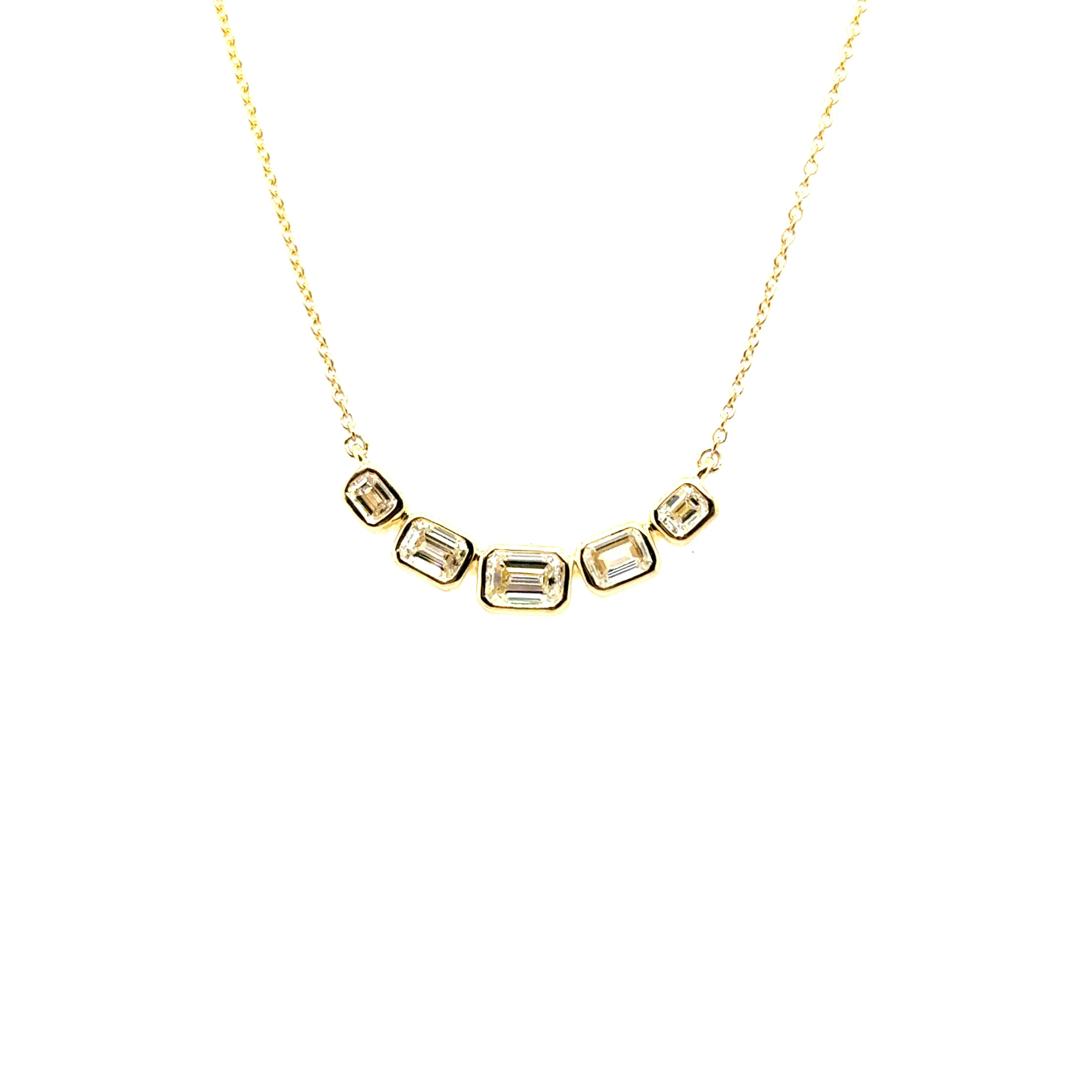 Emerald Cut Diamond Curved Bar Necklace