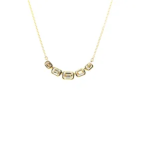 Emerald Cut Diamond Curved Bar Necklace