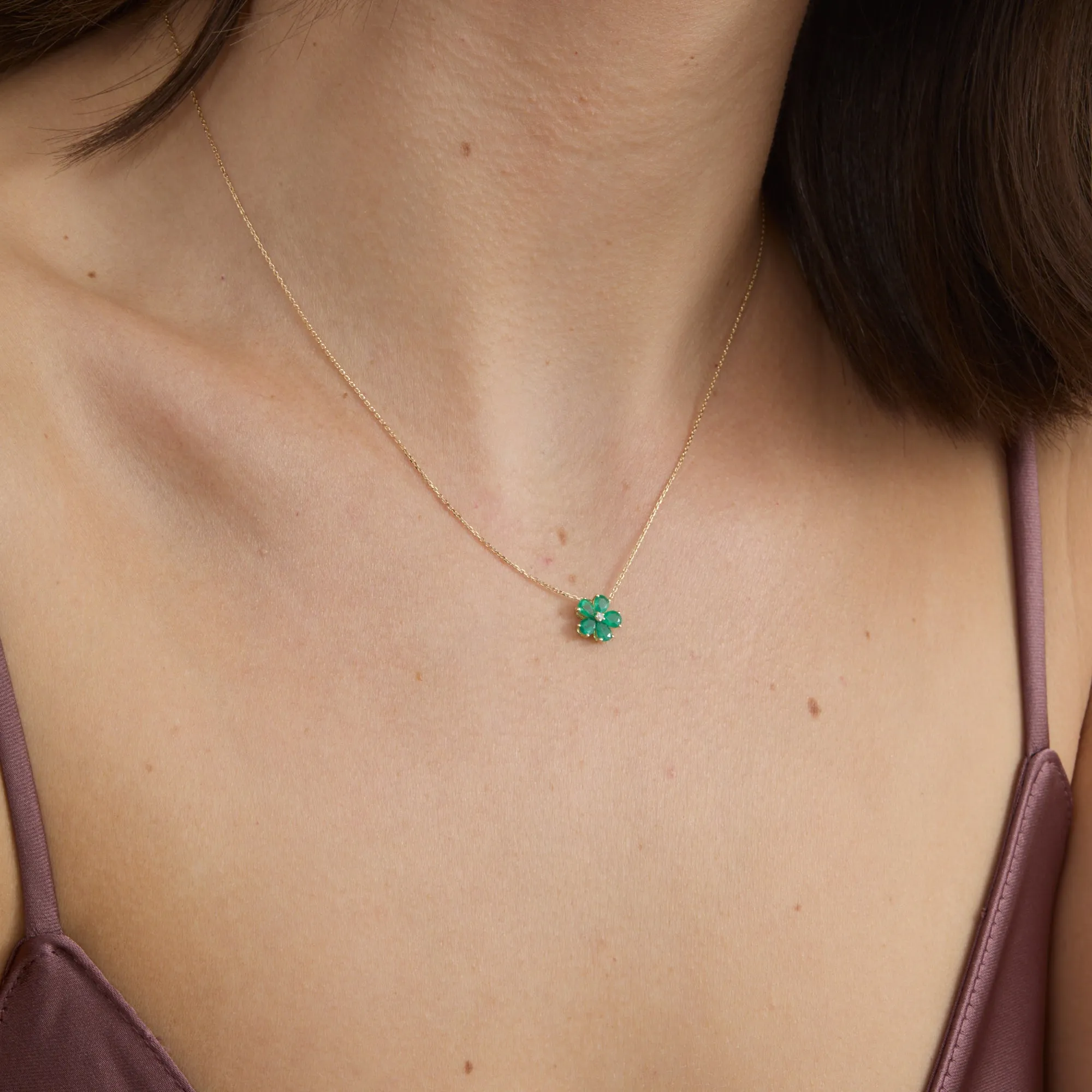 Emerald Flower with Petite Diamond Necklace, Lia