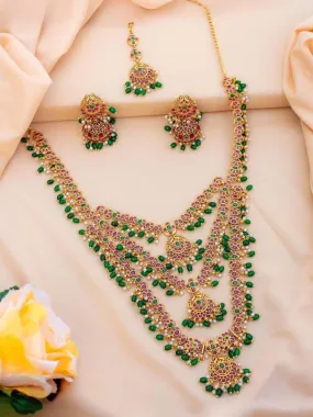 Emerald Green Stones 3 Layered Haram