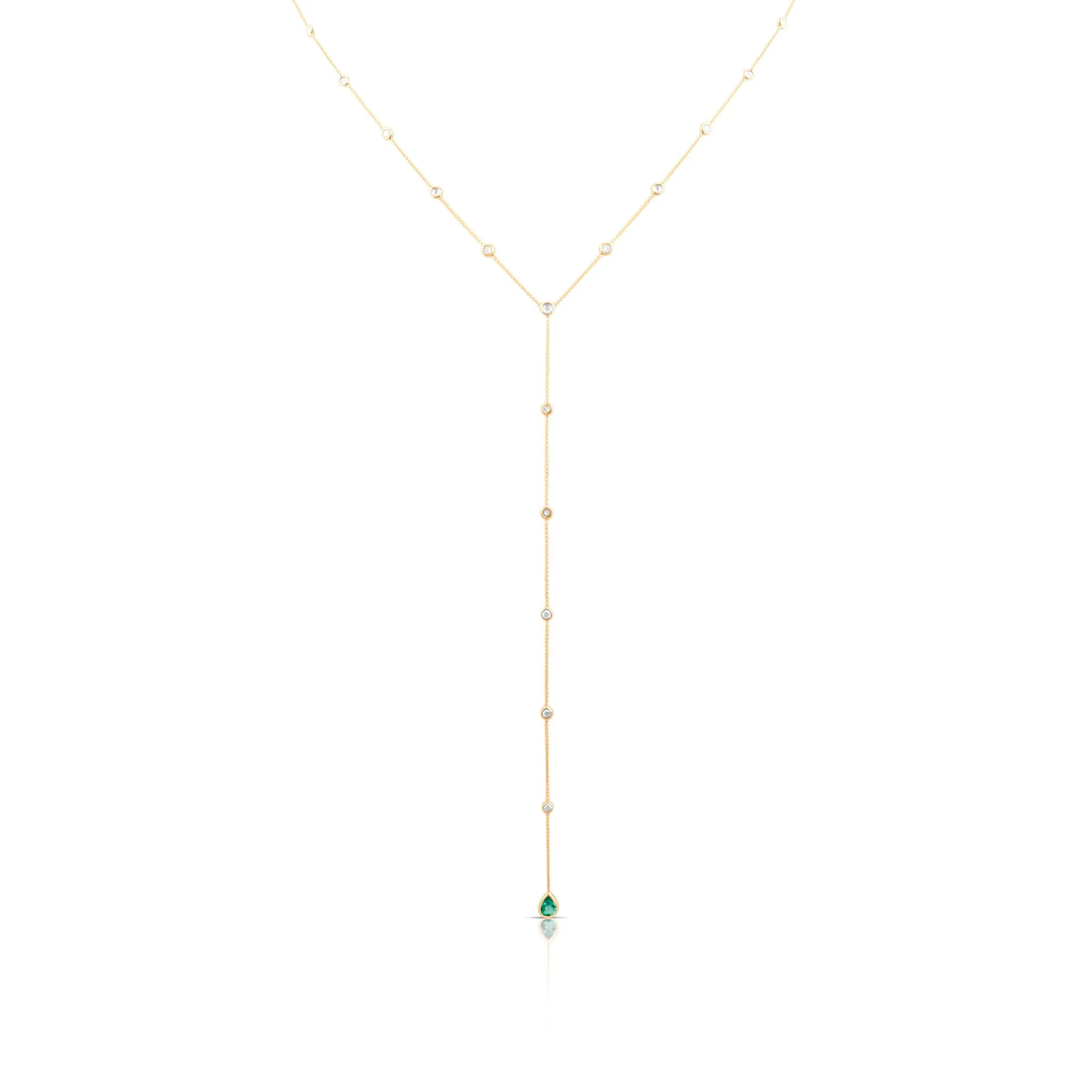 Emerald P/S & Diamond Necklace In 18K Yellow Gold