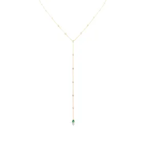 Emerald P/S & Diamond Necklace In 18K Yellow Gold