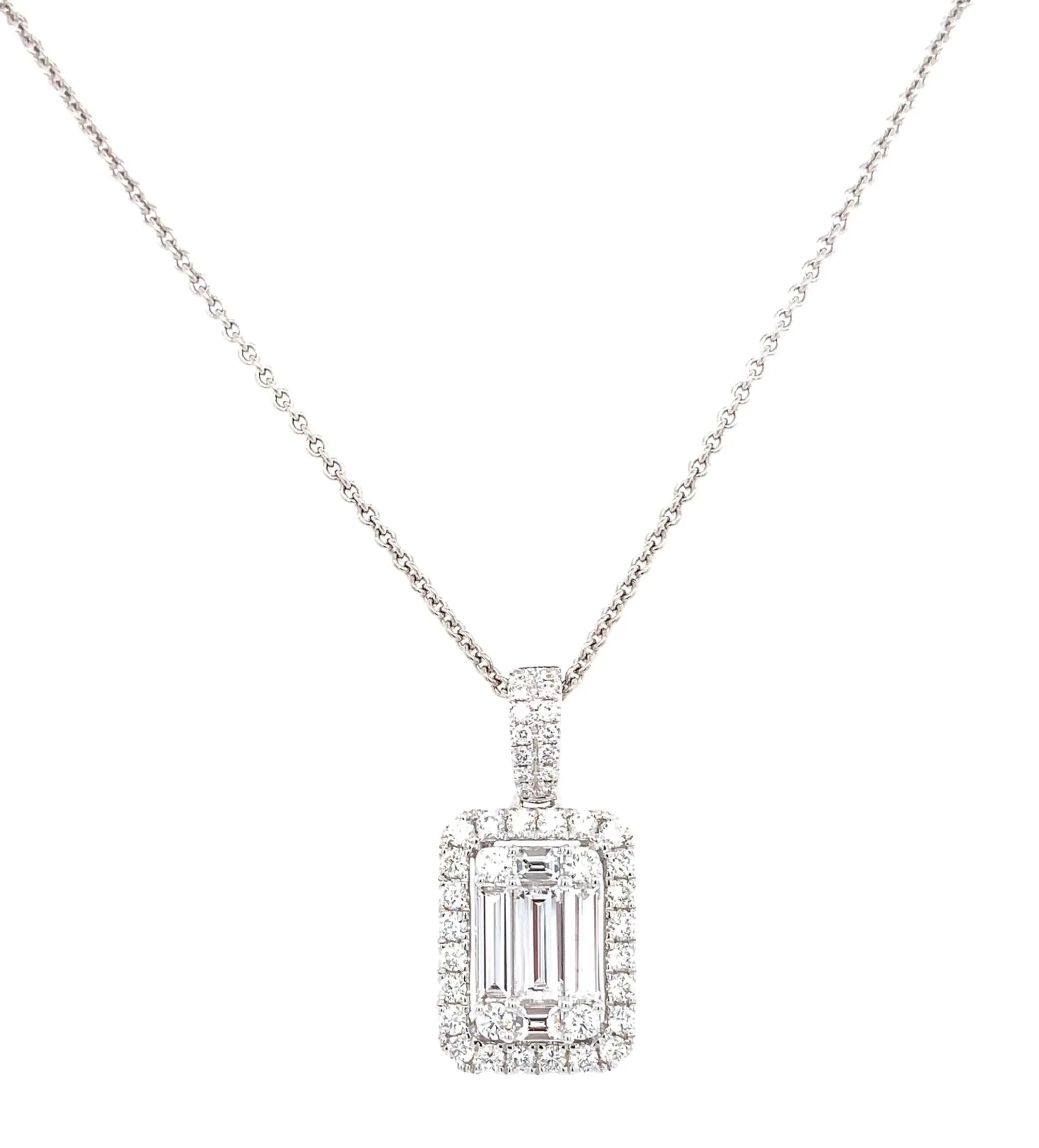 ﻿﻿﻿Emerald Shape 1.36ct tw Diamond Invisible-set Pendant Necklace