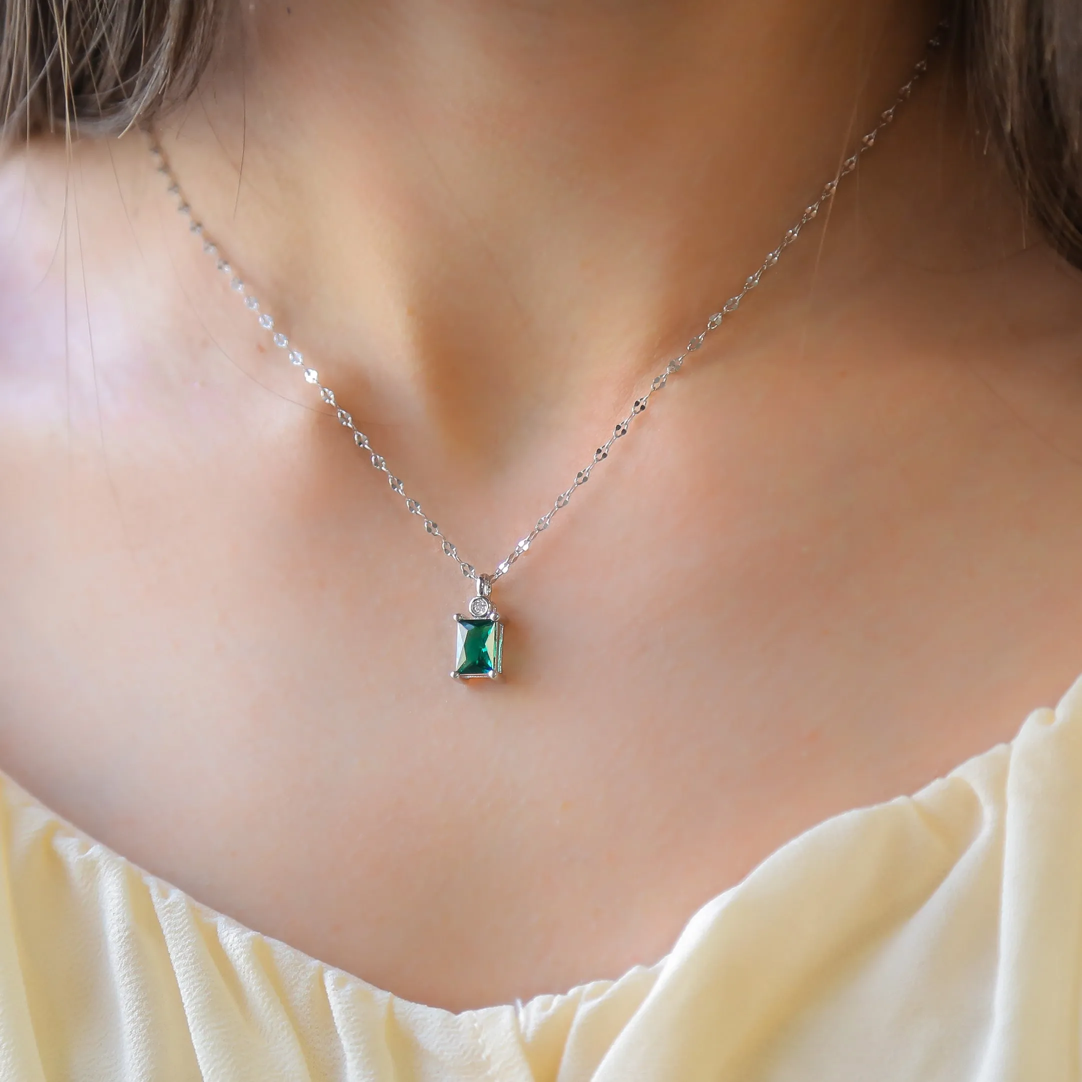 EMERALD SKY - Emerald CZ Necklace in Sterling Silver or 18K Gold