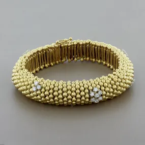 Estate Diamond Gold Bead Stretch Bracelet