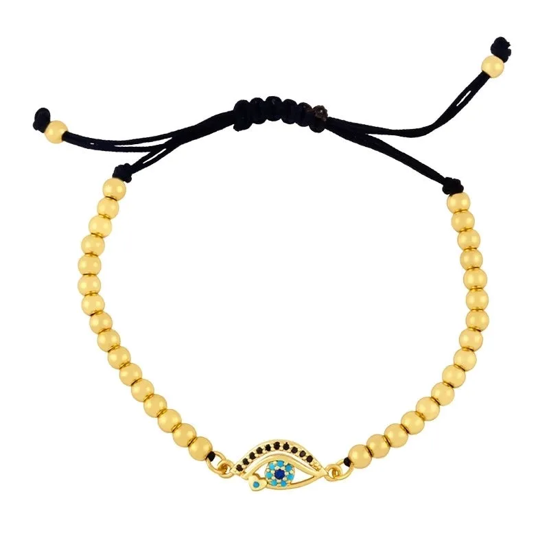 European And American Simple Micro Inlaid Zircon Devil's Eye Bracelet Woven Gold Copper Bead Adjustable Pull Bracelet Brd69