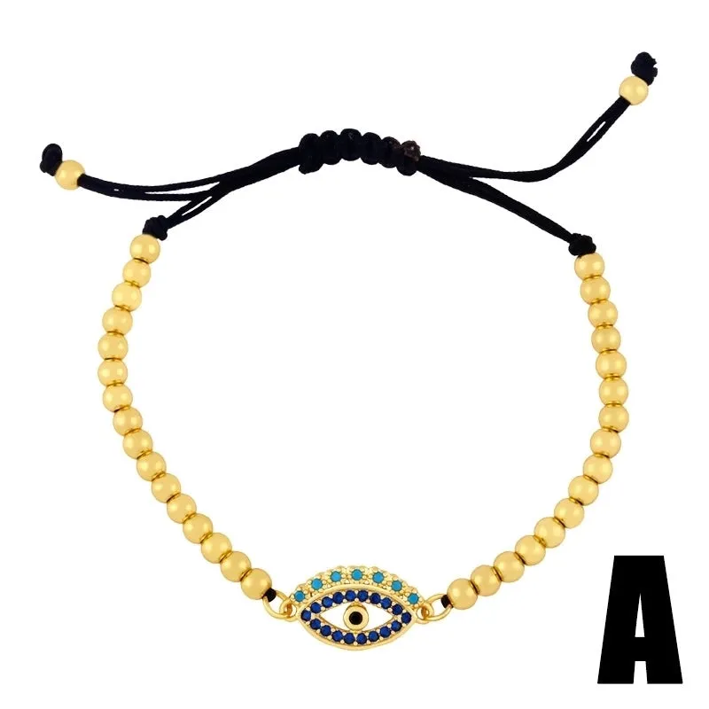 European And American Simple Micro Inlaid Zircon Devil's Eye Bracelet Woven Gold Copper Bead Adjustable Pull Bracelet Brd69