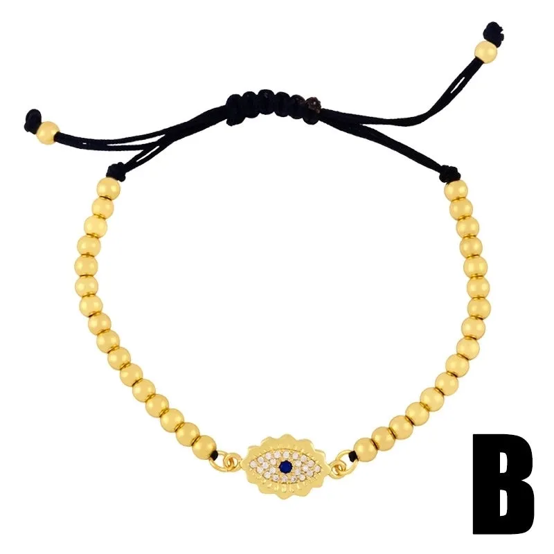 European And American Simple Micro Inlaid Zircon Devil's Eye Bracelet Woven Gold Copper Bead Adjustable Pull Bracelet Brd69