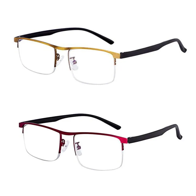 Evun Huo Unisex Full Rim Square Stainless Steel Progressive Reading Glasses 0998