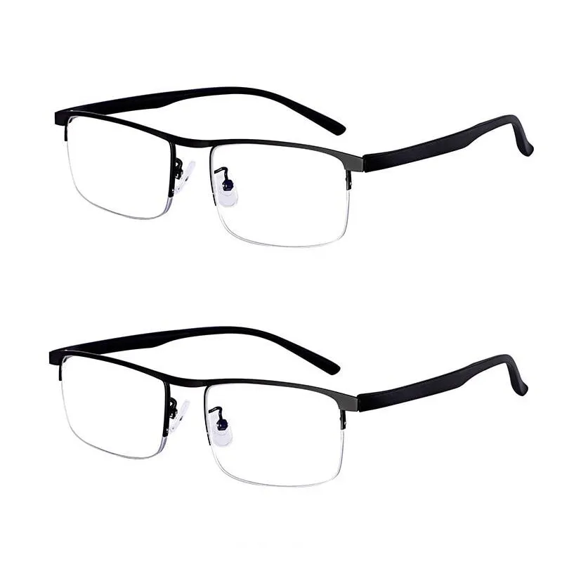 Evun Huo Unisex Full Rim Square Stainless Steel Progressive Reading Glasses 0998