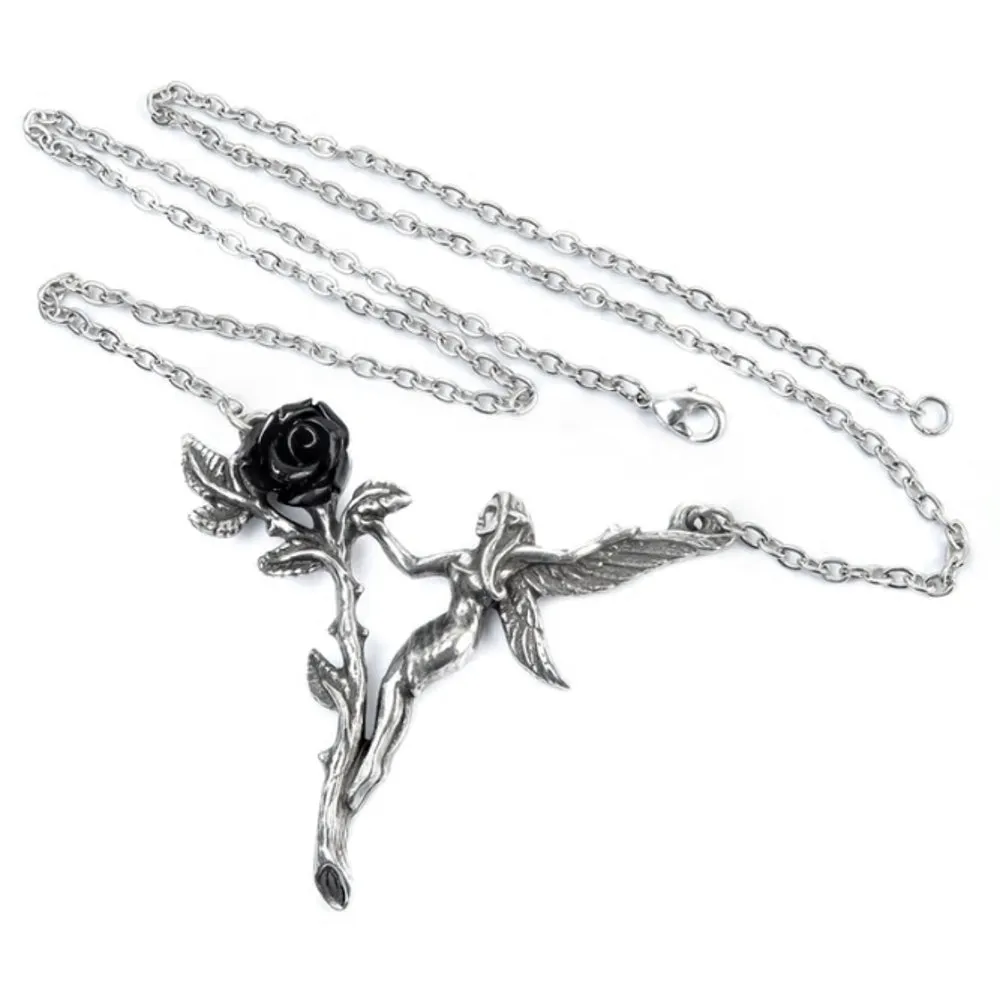 Faerie Glade Fairy Black Rose Necklace by Alchemy Gothic