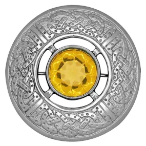 Fancy Amber Stone Fly Plaid Brooch Silver
