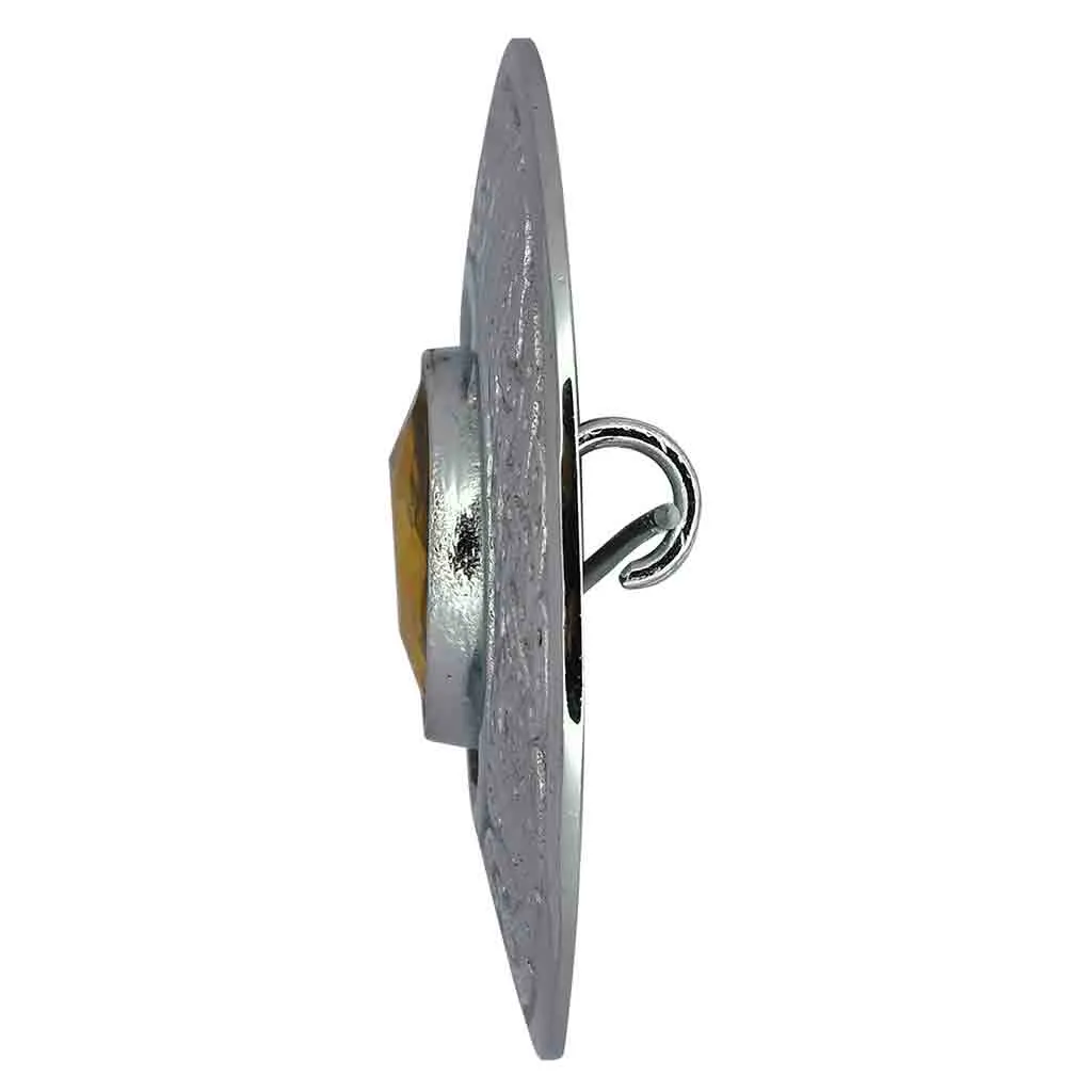 Fancy Amber Stone Fly Plaid Brooch Silver