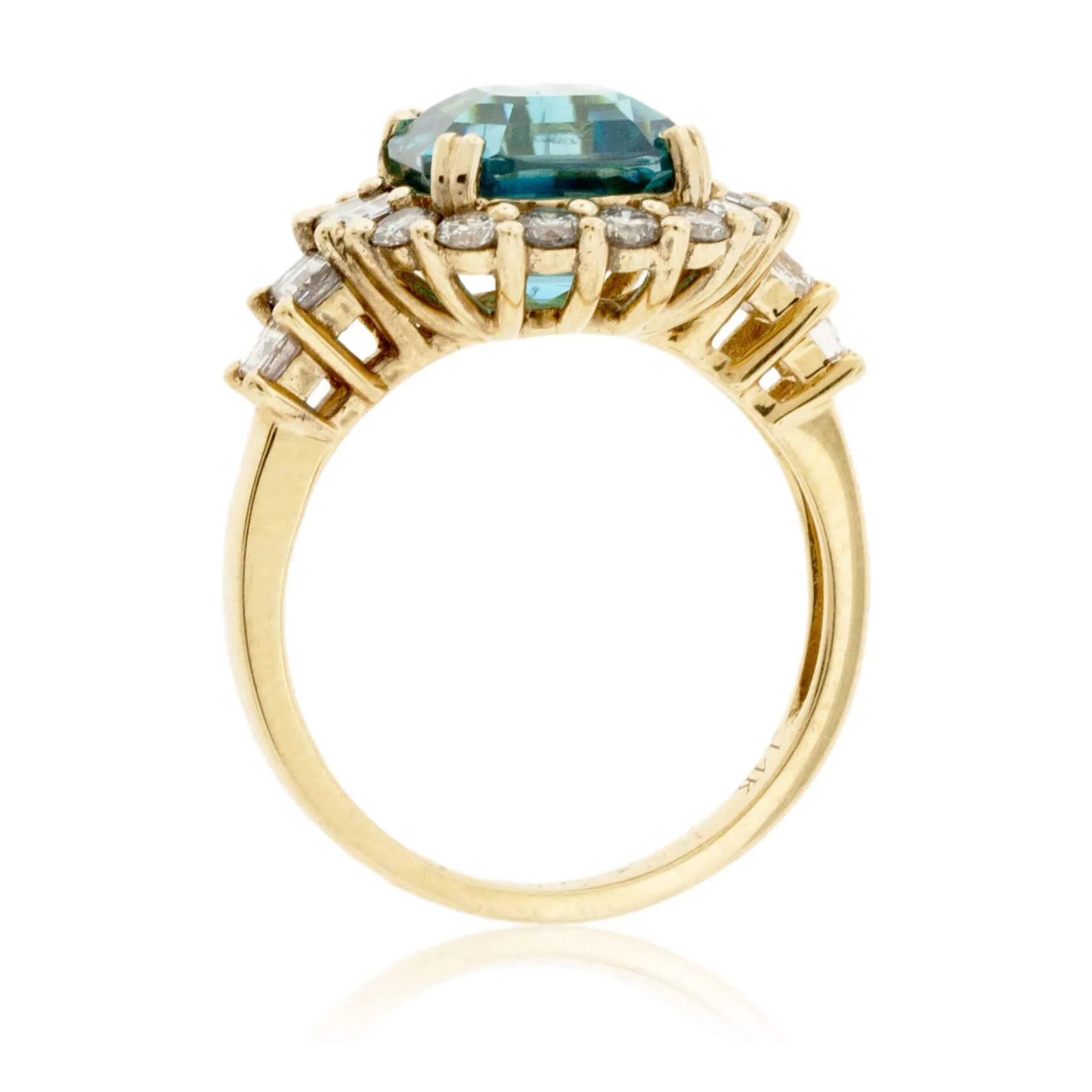 Fancy Step Cut Blue Zircon & Diamond Ring
