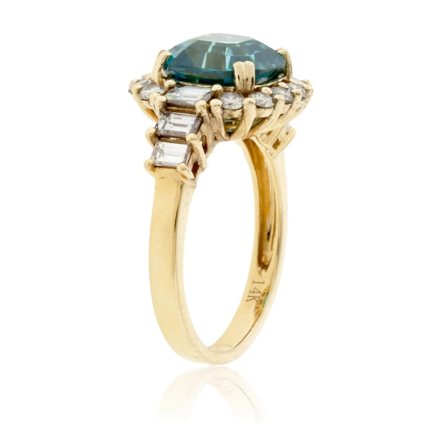 Fancy Step Cut Blue Zircon & Diamond Ring