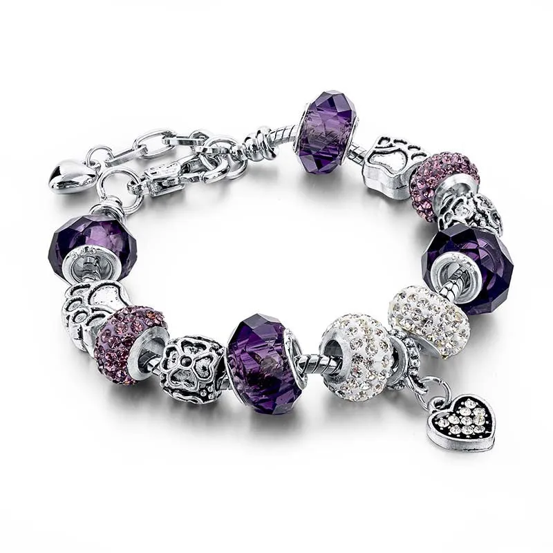 Fashion DIY Crystal&Glass Beads Charm Bracelets For Women Snake Chain Bracelets & Bangles