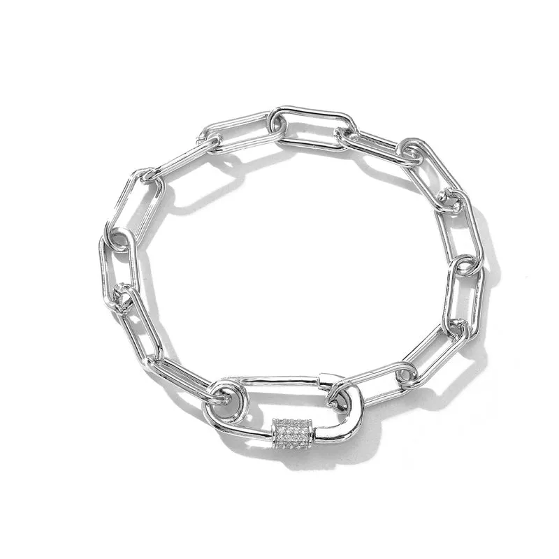Fashion Micro-inlaid Zircon Pin Chain Stainless Steel Necklace Bracelet Wholesale