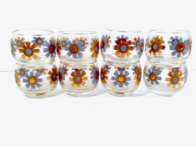 Federal Glass Mid-Century Field of Daisies Small Roly Poly Whiskey Glasses (Set of 8)