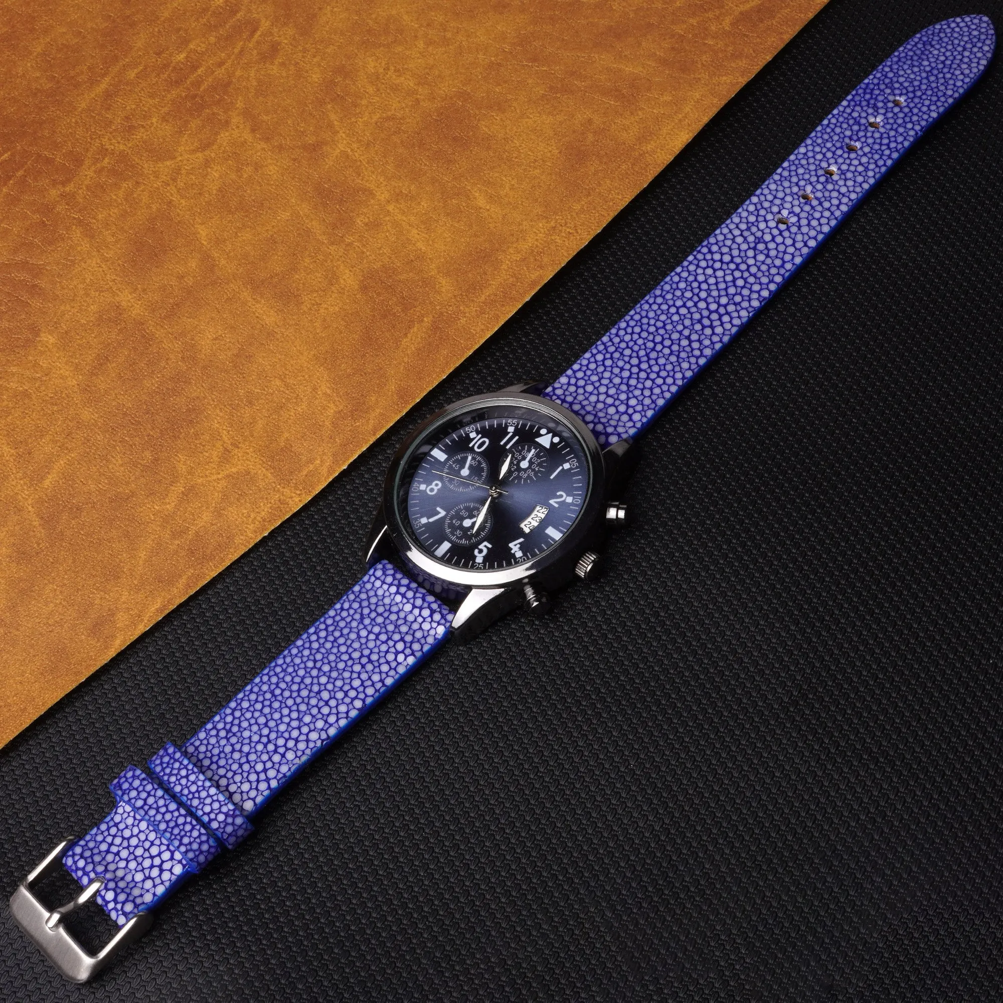 Flat Blue Stingray Leather Watch Band
