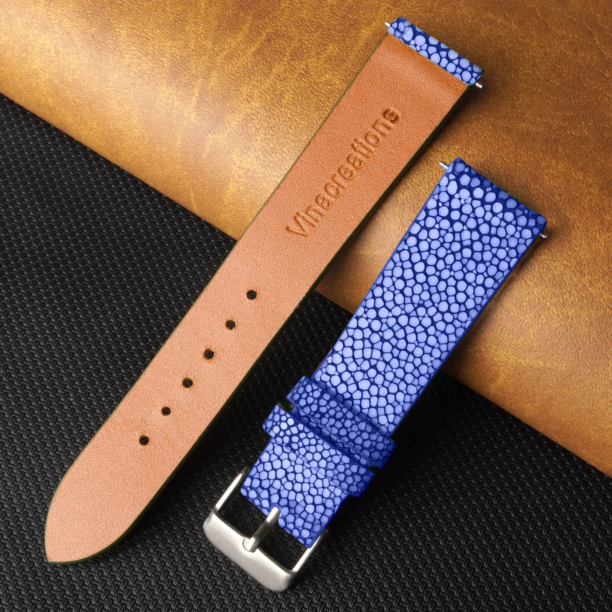 Flat Blue Stingray Leather Watch Band