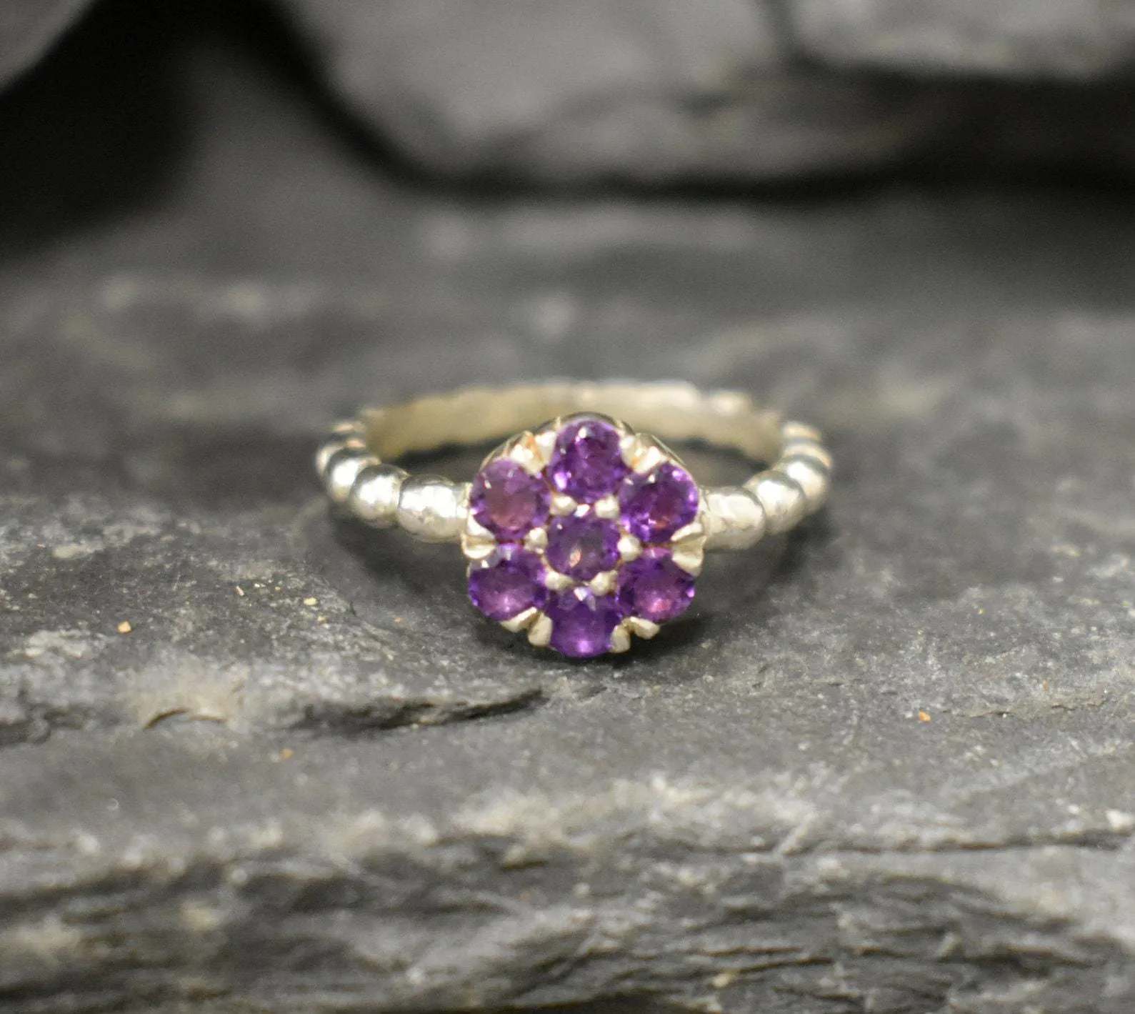 Flower Amethyst Ring - Purple Flower Ring - Daisy Ring