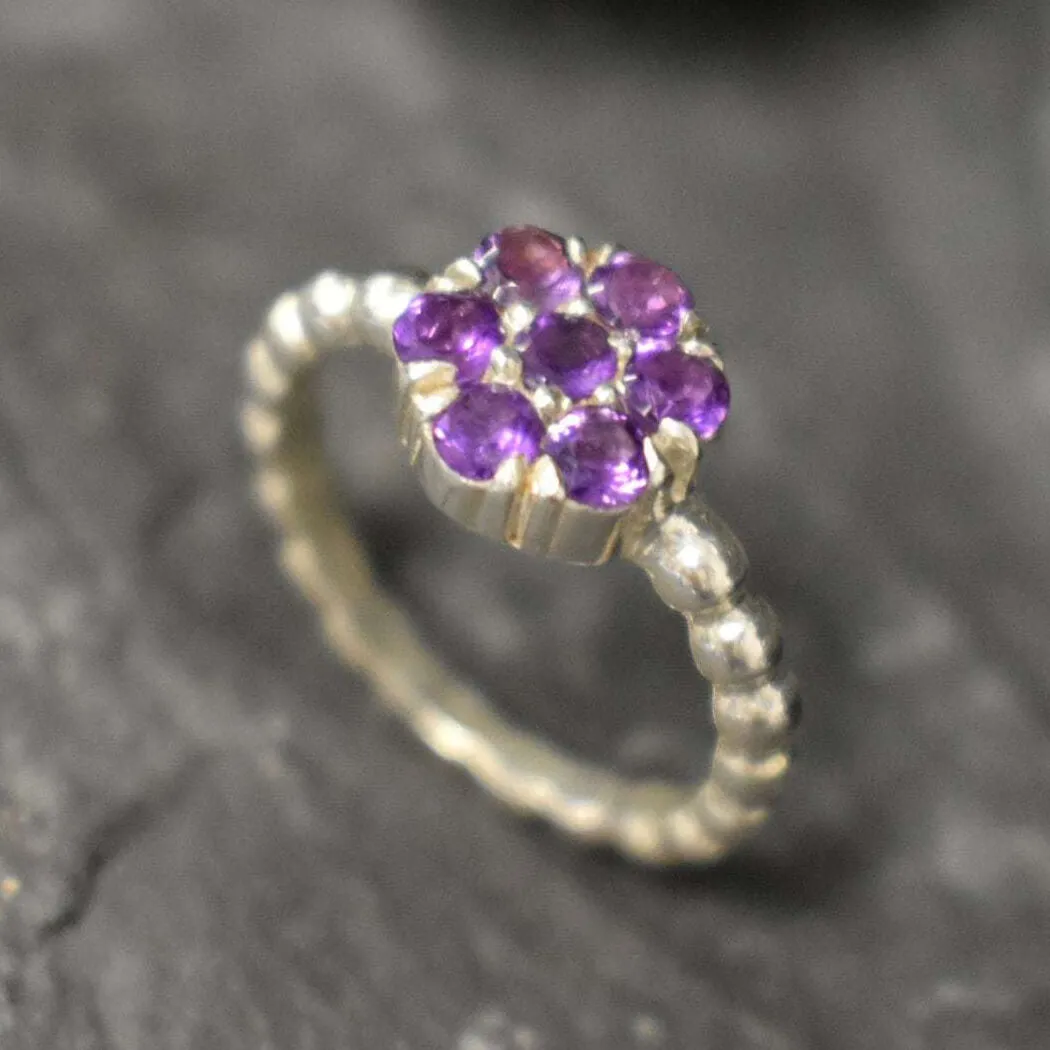 Flower Amethyst Ring - Purple Flower Ring - Daisy Ring