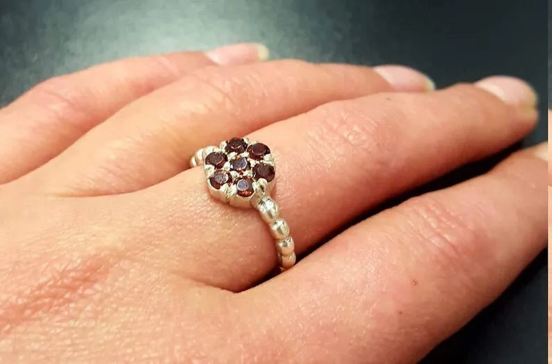 Flower Amethyst Ring - Purple Flower Ring - Daisy Ring