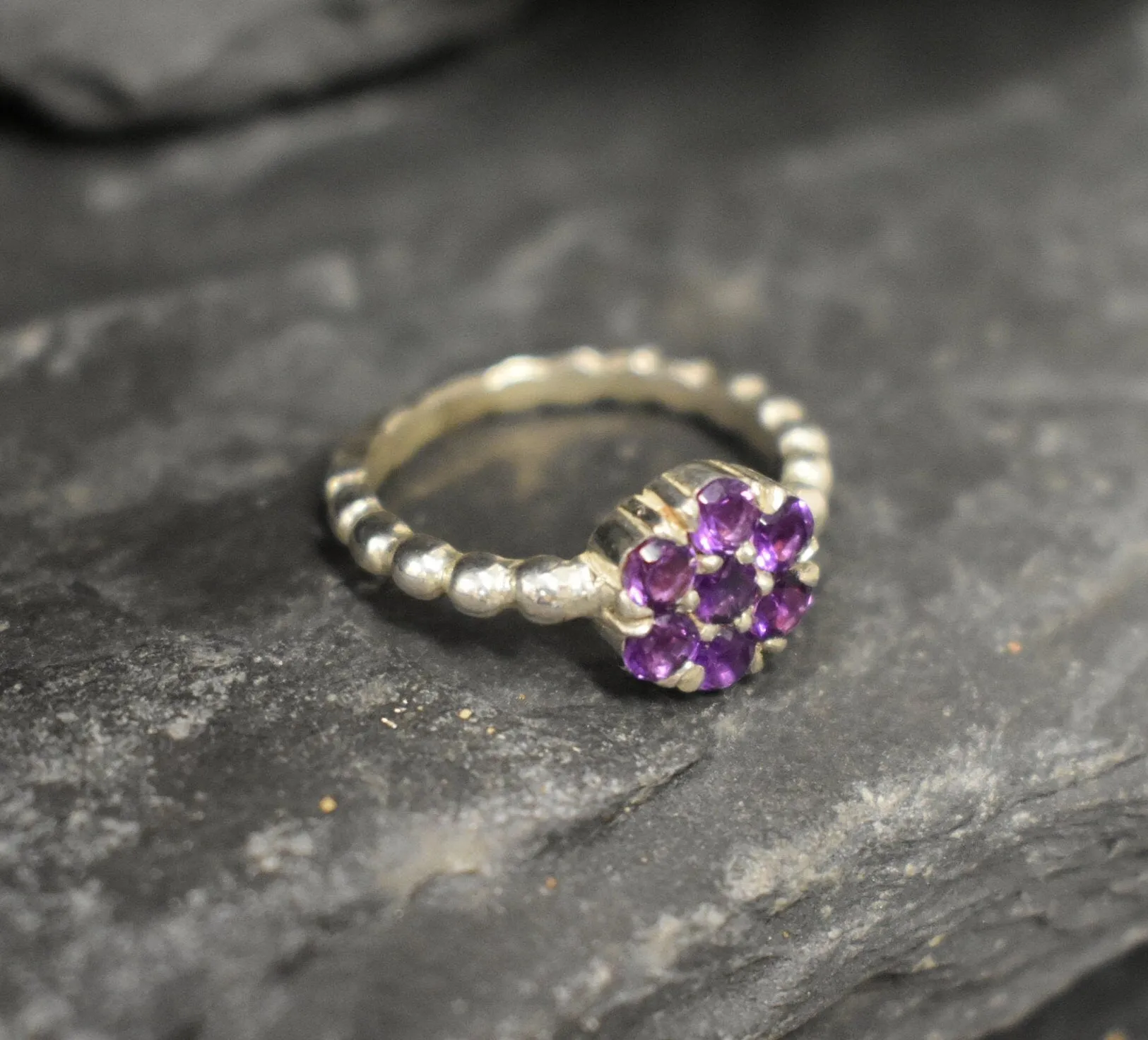 Flower Amethyst Ring - Purple Flower Ring - Daisy Ring
