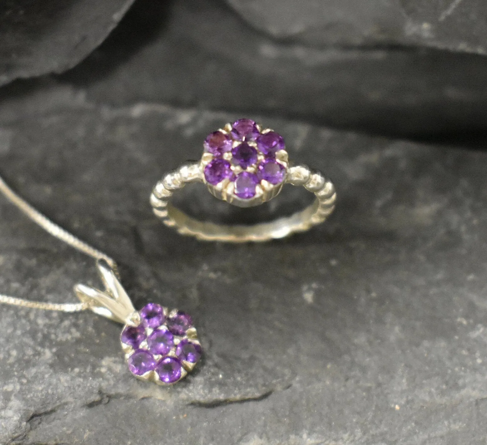 Flower Amethyst Ring - Purple Flower Ring - Daisy Ring