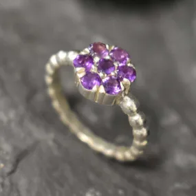 Flower Amethyst Ring - Purple Flower Ring - Daisy Ring