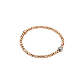 Fope 18K Rose Gold Eka Tiny Collection Bracelet with 18K White Gold Pave Diamond Rondel, Small Size