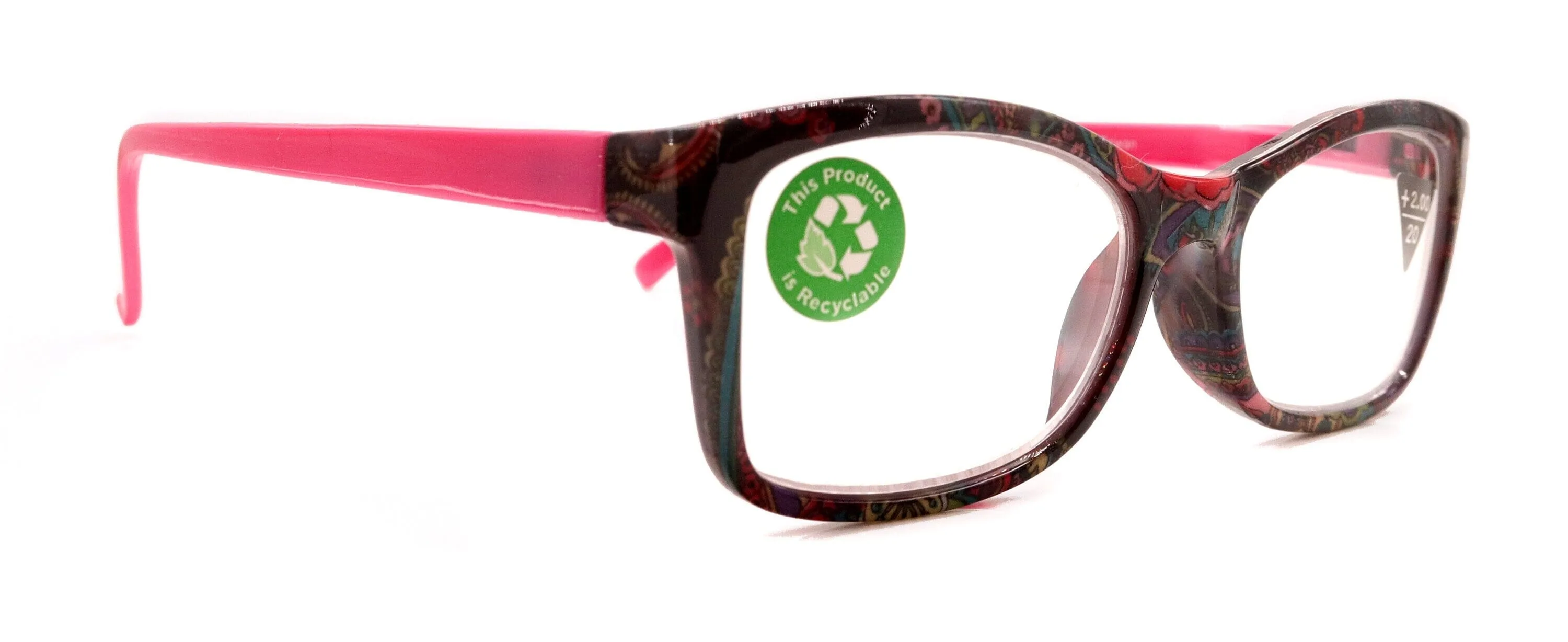 Frida, (Premium) Reading Glasses, High End Readers  1.25 ..  3 Magnifying Eyeglasses, Square Optical Frame. (Pink) Paisley. NY Fifth Avenue